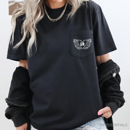 ER SKELE HAND HEART POCKET SHORT SLEEVE T-SHIRT