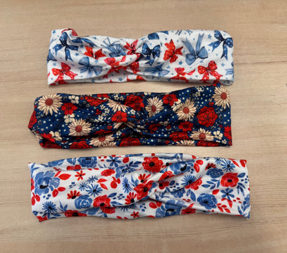 Stretchy Red White & Blue Headbands