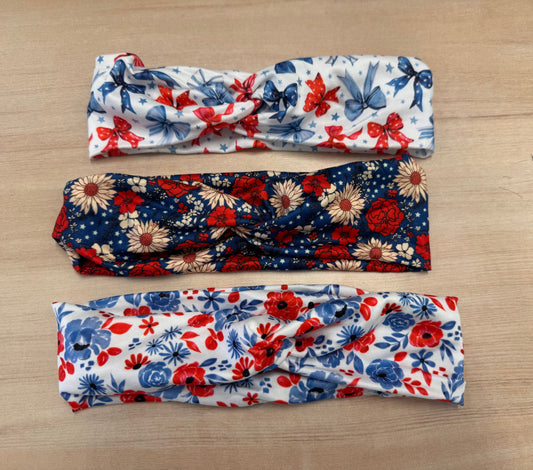 Stretchy Red White & Blue Headbands