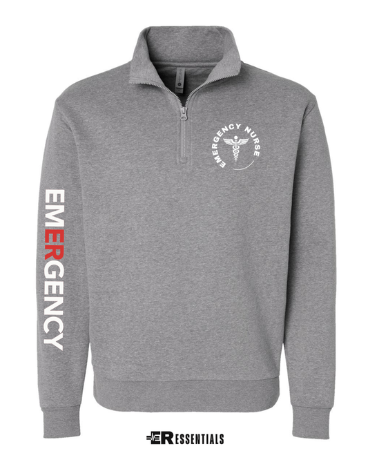 Emergency Nurse Classic Quarter Zip Sweatshirt with Sleeve- Grey