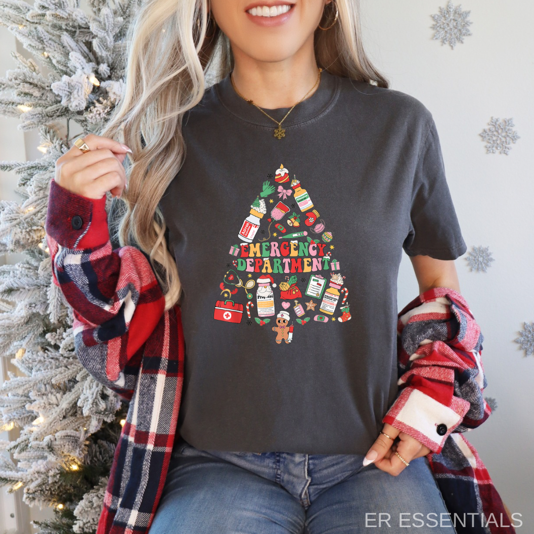 EMERGENCY DEPARTMENT CHRISTMAS TREE SHORT SLEEVE T-SHIRT (comfort colors)