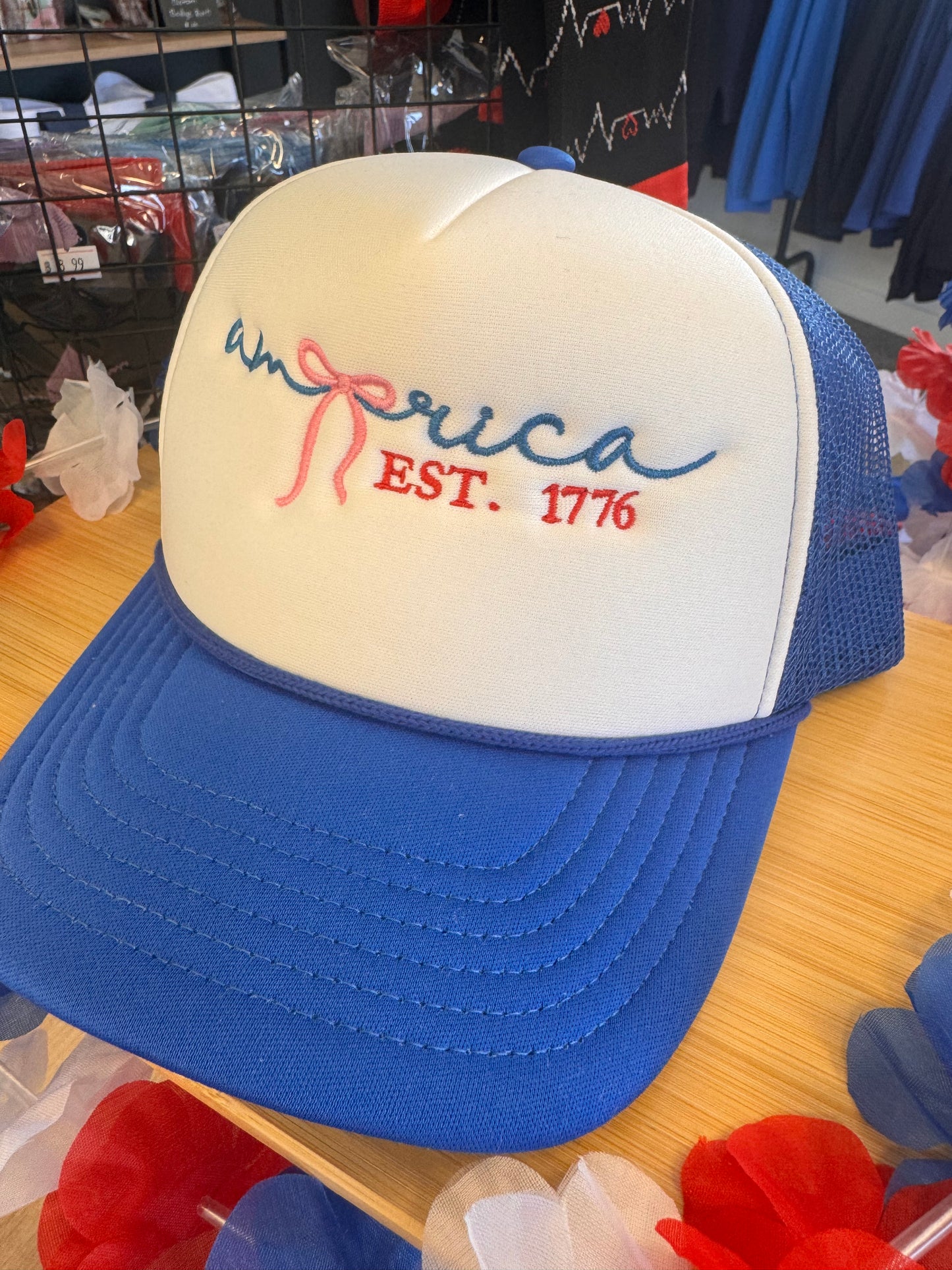 Embroidered America Trucker Hat, Blue