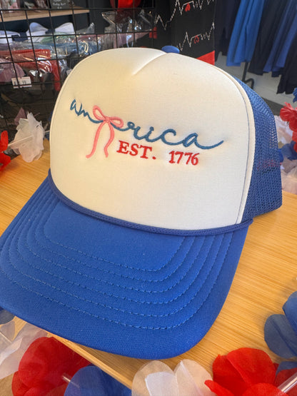 Embroidered America Trucker Hat, Blue