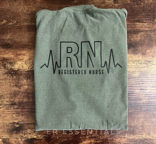 * READY TO SHIP! Registered Nurse (back) Medical Caduceus (front), Comfort Colors, Moss Green