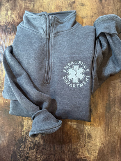 EMBROIDERED Emergency Department *NEW* Pocket Quarter Zip Sweatshirt