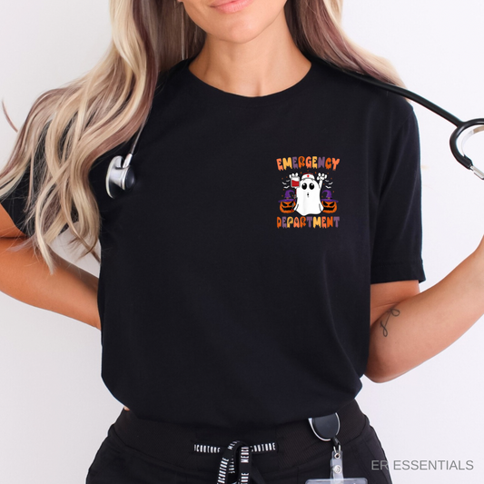 EMERGENCY DEPARTMENT - HALLOWEEN GHOST SHORT SLEEVED T-SHIRT (Bella+Canvas)