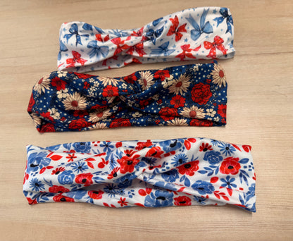 Stretchy Red White & Blue Headbands