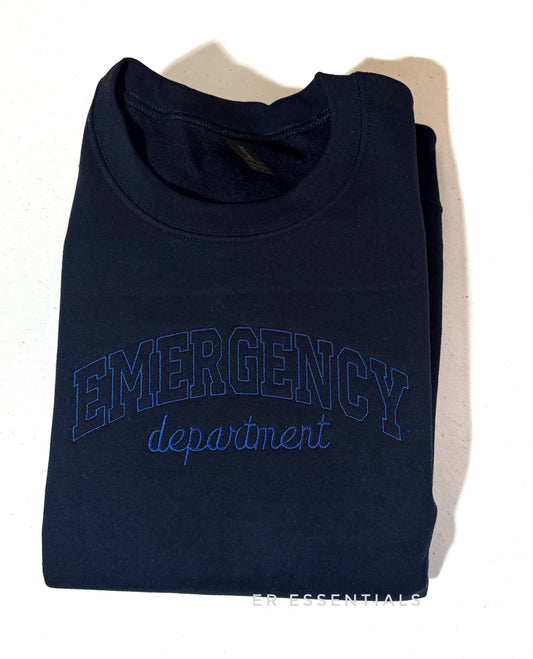 Embroidered Emergency Department Crewneck Sweatshirt- Tone on Tone
