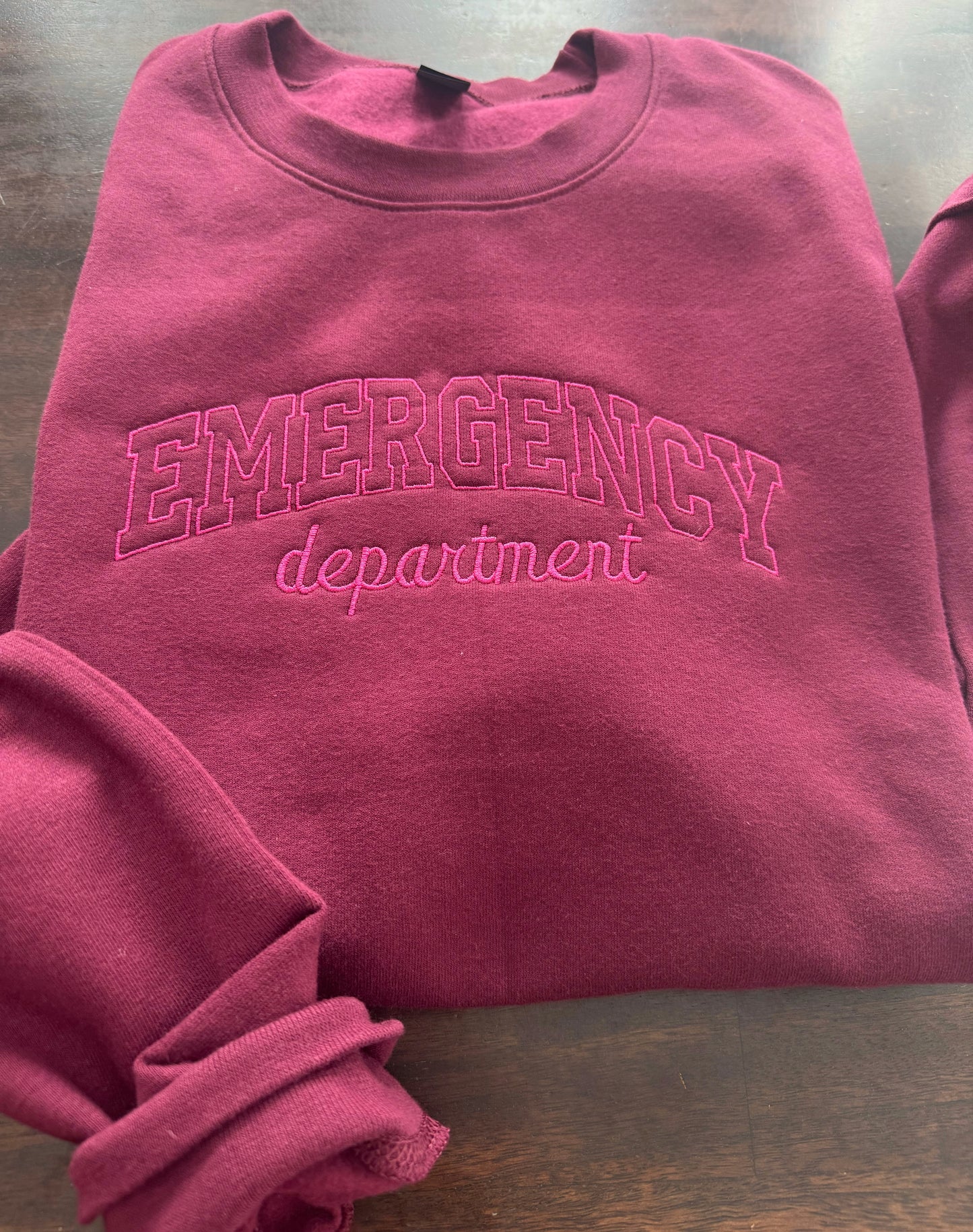 Embroidered Emergency Department Crewneck Sweatshirt- Tone on Tone