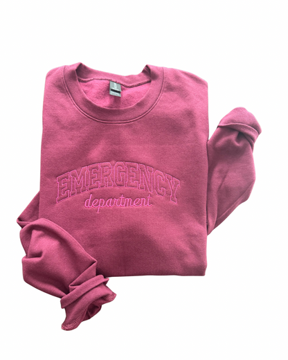 Embroidered Emergency Department Crewneck Sweatshirt- Tone on Tone