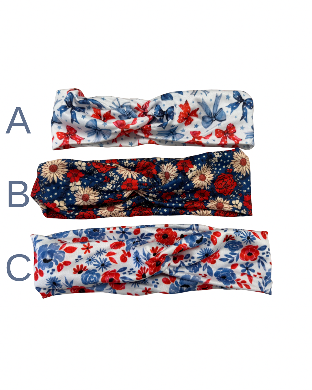 Stretchy Red White & Blue Headbands