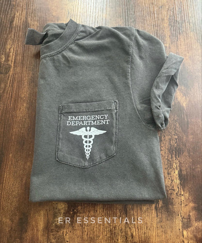 EMERGENCY DEPARTMENT w/ MEDICAL CADUCEUS POCKET SHORT SLEEVE T-SHIRT