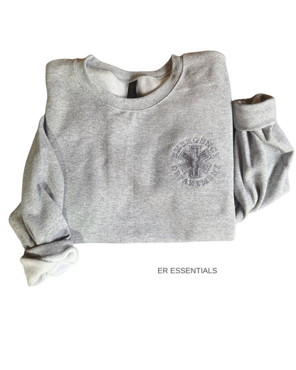 Embroidered Emergency Department Crewneck Sweatshirt- Tone on Tone