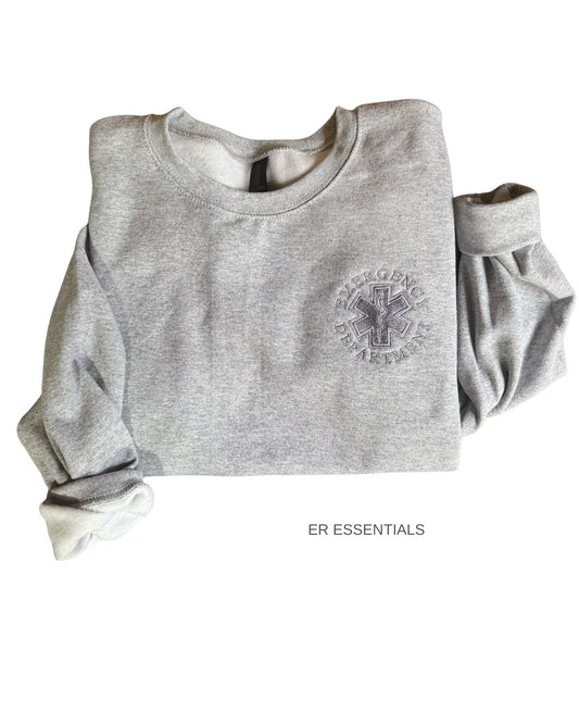 Embroidered Emergency Department Crewneck Sweatshirt- Tone on Tone