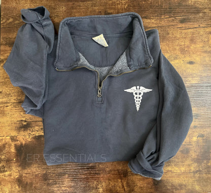 MEDICAL CADUCEUS (white) Quarter Zip Sweatshirt