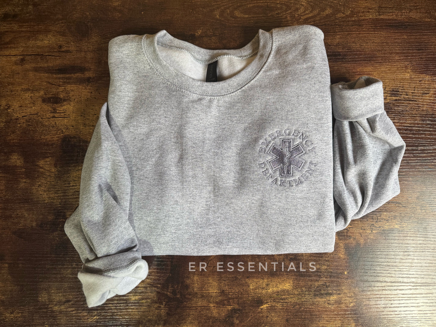 Embroidered Emergency Department Crewneck Sweatshirt- Tone on Tone