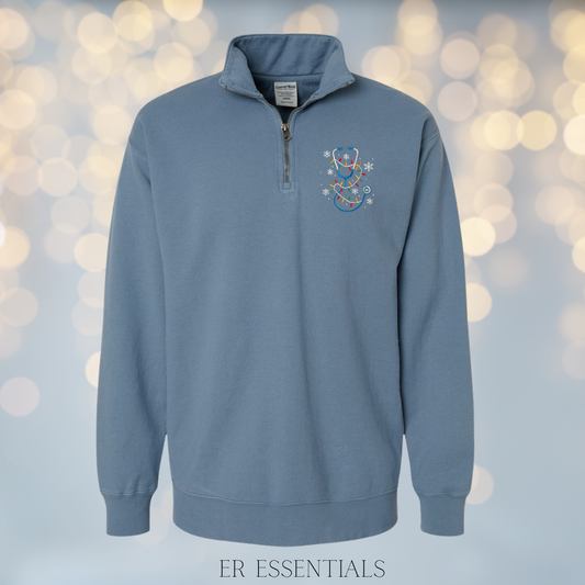 Holiday Lights Stethoscope Quarter Zip Sweatshirt (comfortwash)