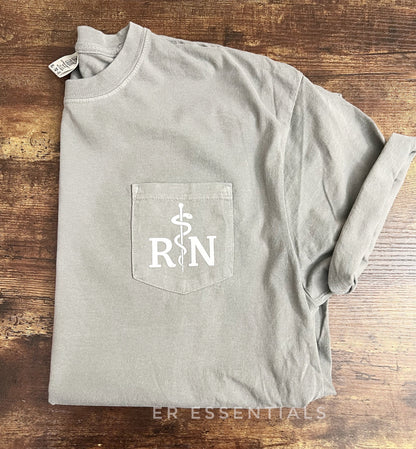 *READY TO SHIP!!** Registered Nurse  POCKET SHORT SLEEVE T-SHIRT- SALE, SMALL- NAVY