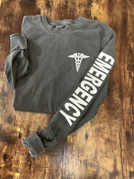 *READY TO SHIP!* LONG SLEEVE (comfort colors) MEDICAL CADUCEUS & EMERGENCY SLEEVE