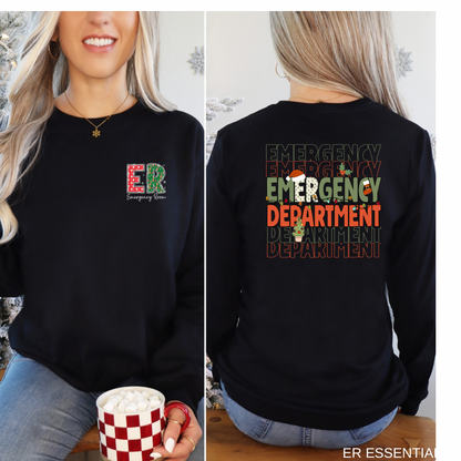 Christmas Emergency Department Crewneck Sweatshirt (front + back images)