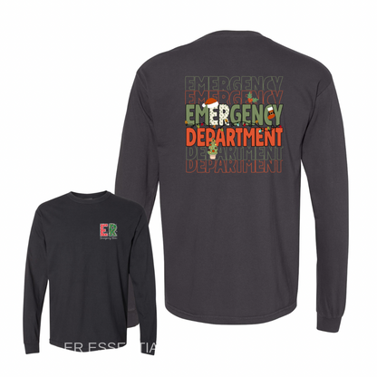 Emergency Department Christmas (front + back images) LONG SLEEVE (comfort colors)