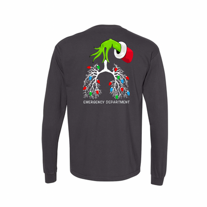 GRINCH PULMONARY ED CHRISTMAS LIGHTS LONG SLEEVE (comfort colors) large back image