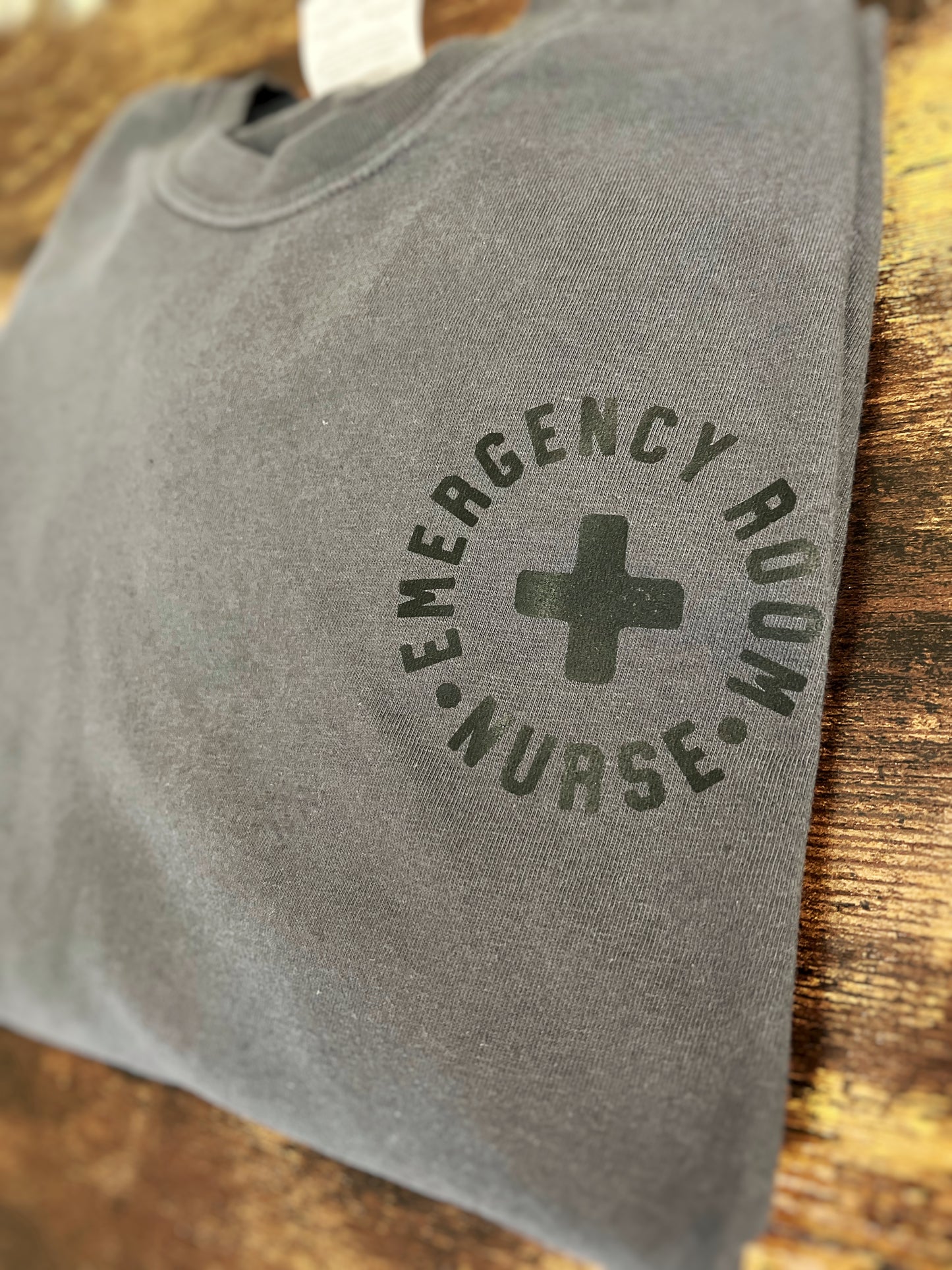 EMERGENCY ROOM NURSE LONG SLEEVE (comfort colors) DISTRESSED EMERGENCY SLEEVE (black images)