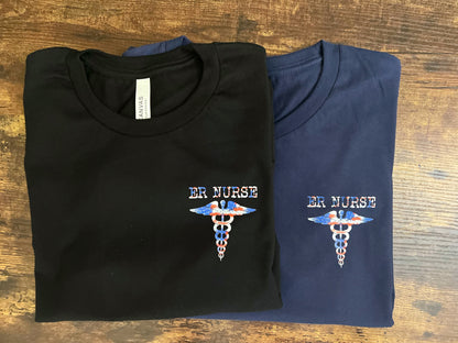 ER NURSE- AMERICAN FLAG MEDICAL CADUCEUS TEES