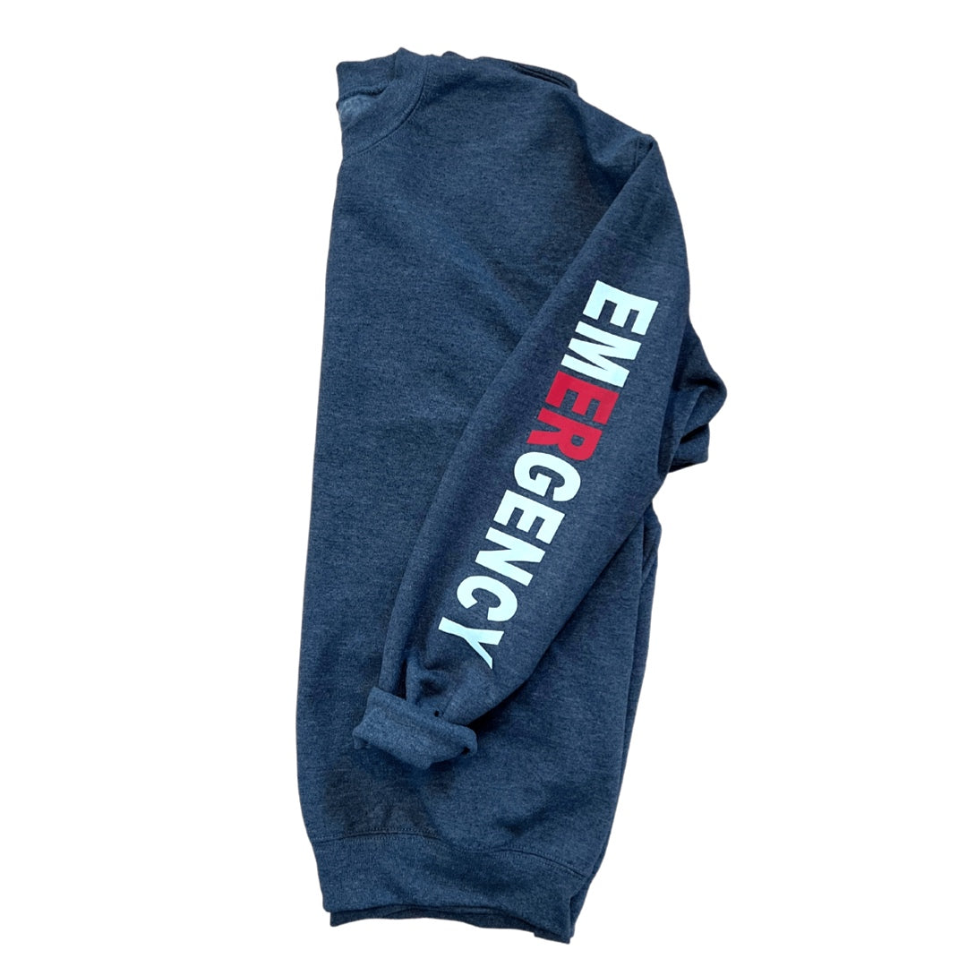 Emergency Department Sweatshirt with (red/white) EMERGENCY on Sleeve