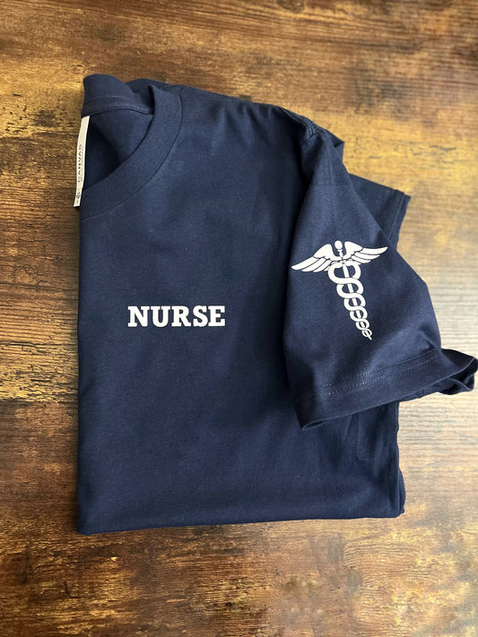 Nurse Short Sleeve T-Shirt with Medical Caduceus Sleeve