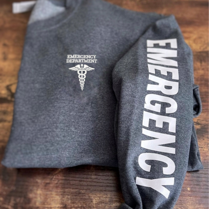 Emergency Department Sweatshirt with EMERGENCY on Sleeve