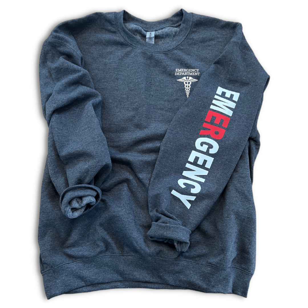 Emergency Department Sweatshirt with (red/white) EMERGENCY on Sleeve