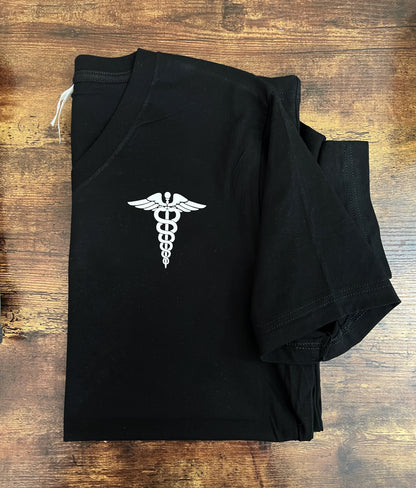 V-Neck T-Shirt with Medical Caduceus