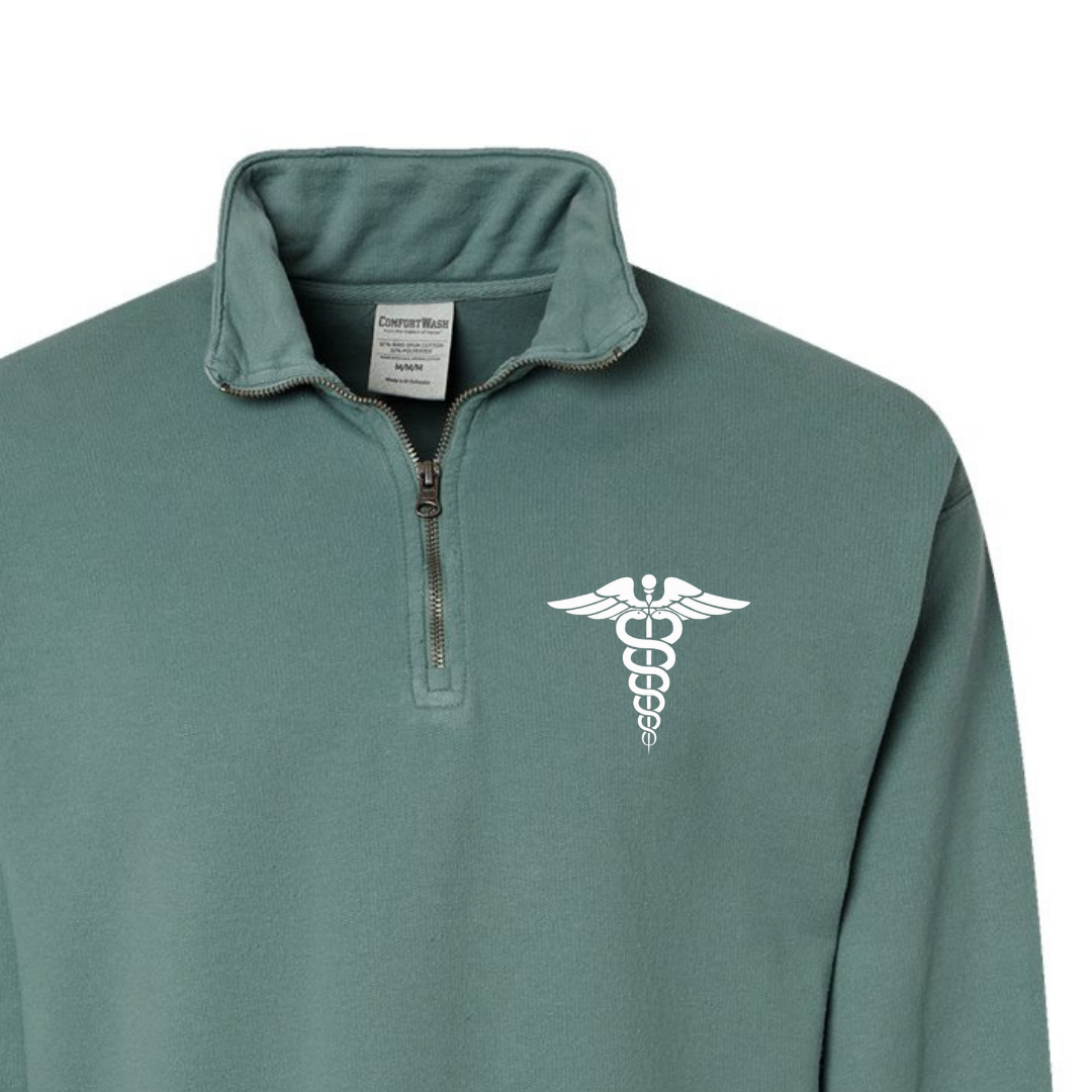 MEDICAL CADUCEUS (white) Quarter Zip Sweatshirt